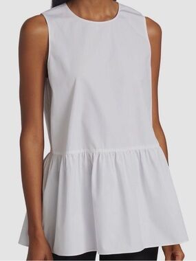 $498 Lafayette 148 New York Women's White Jewel Neck Peplum Top Size Med